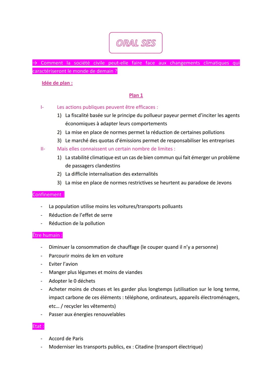 → Comment la société civile peut-elle faire face aux changements climatiques qui
caractériseront le monde de demain ?
Idée de plan :
1-
||-
