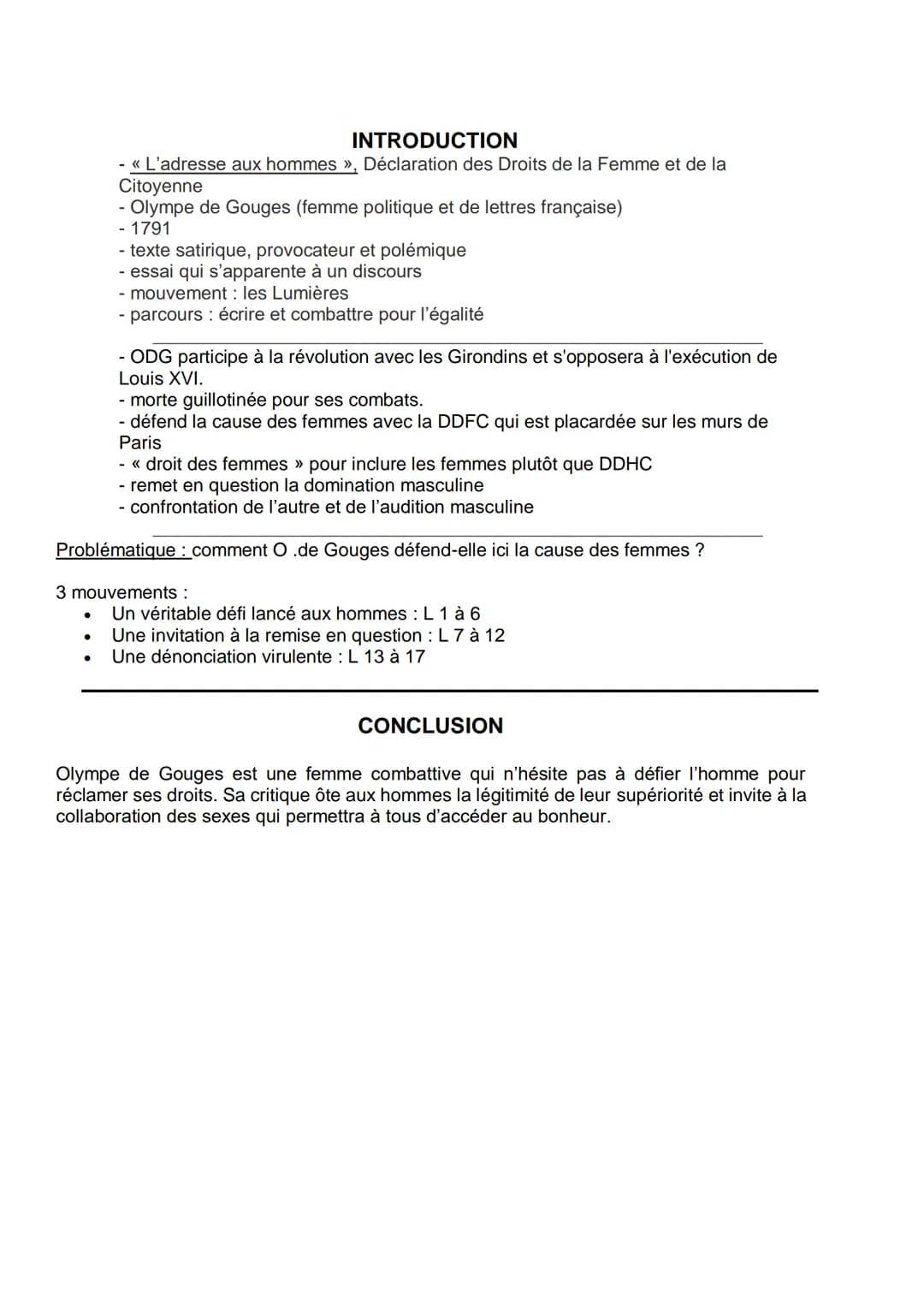 5
10
15
Texte 3
<< L'adresse aux hommes >>
Olympe de Gouges, Déclaration des droits de la femme et de la citovenne,(1791)
Homme, es-tu capab