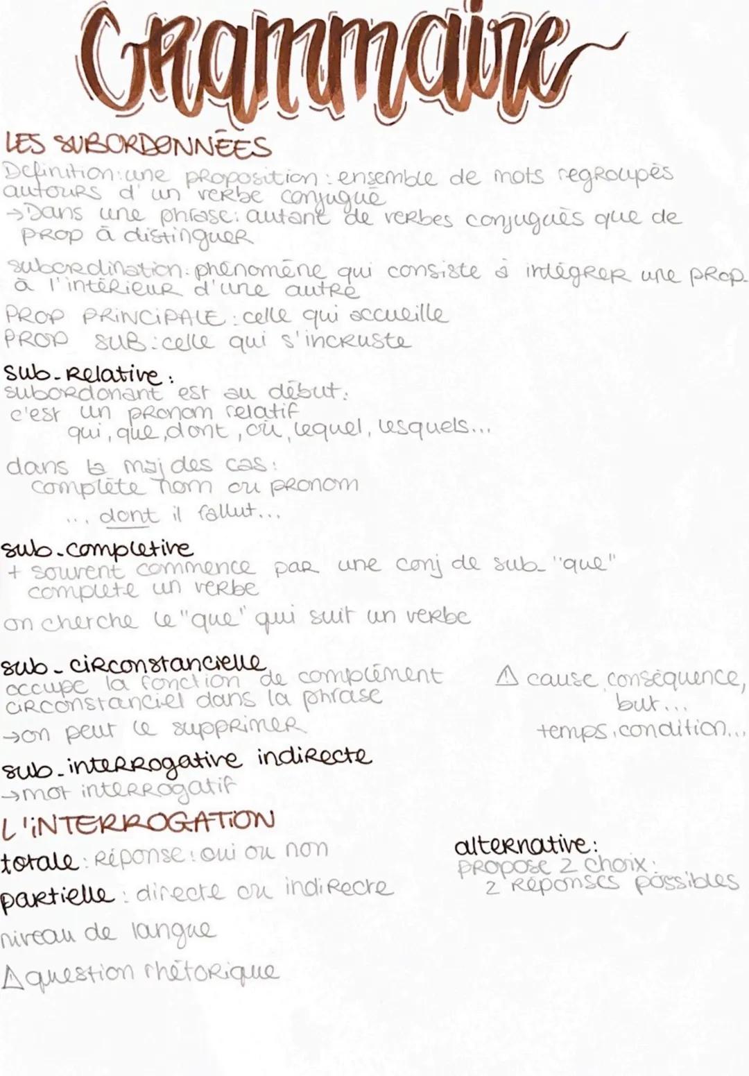 # Grammaire

LES SUBORDONNÉES

Definition une proposition: ensemble de mots regroupes
autours d' un verbe conjugue
Dans une phrase: autant d