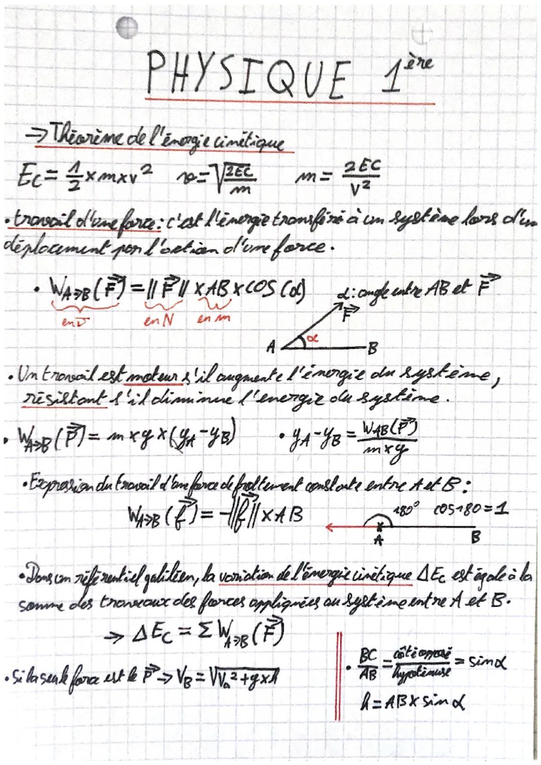 C
# PHYSIQUE jère

$
\Rightarrow$ L'énergie mécanique:

*   Ume force est conservative si son travail me dépend jamais du chemin
    Suivi. 
