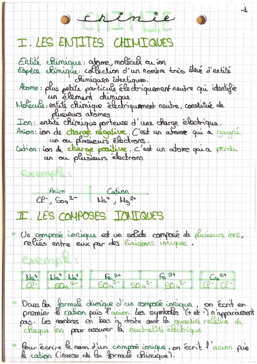 chinie
I. LES ENTITES CHIMIQUES
Entité chimique: atome, molécule au ion
Espèce chimique: collection d'un nombre très élevé d'entité
chimique