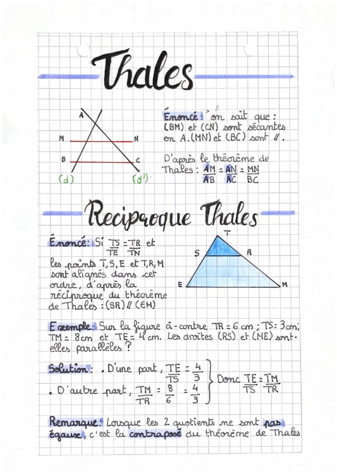 Théorème de Thales et sa réciproque 