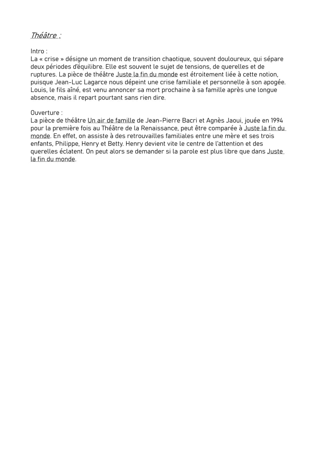 Introductions et ouvertures:
DDFC, Cahiers de Douai, Sido&Les Vrillesdelavigne et Juste la fin du monde
Littérature d'idées :
Intro:
Le XVII
