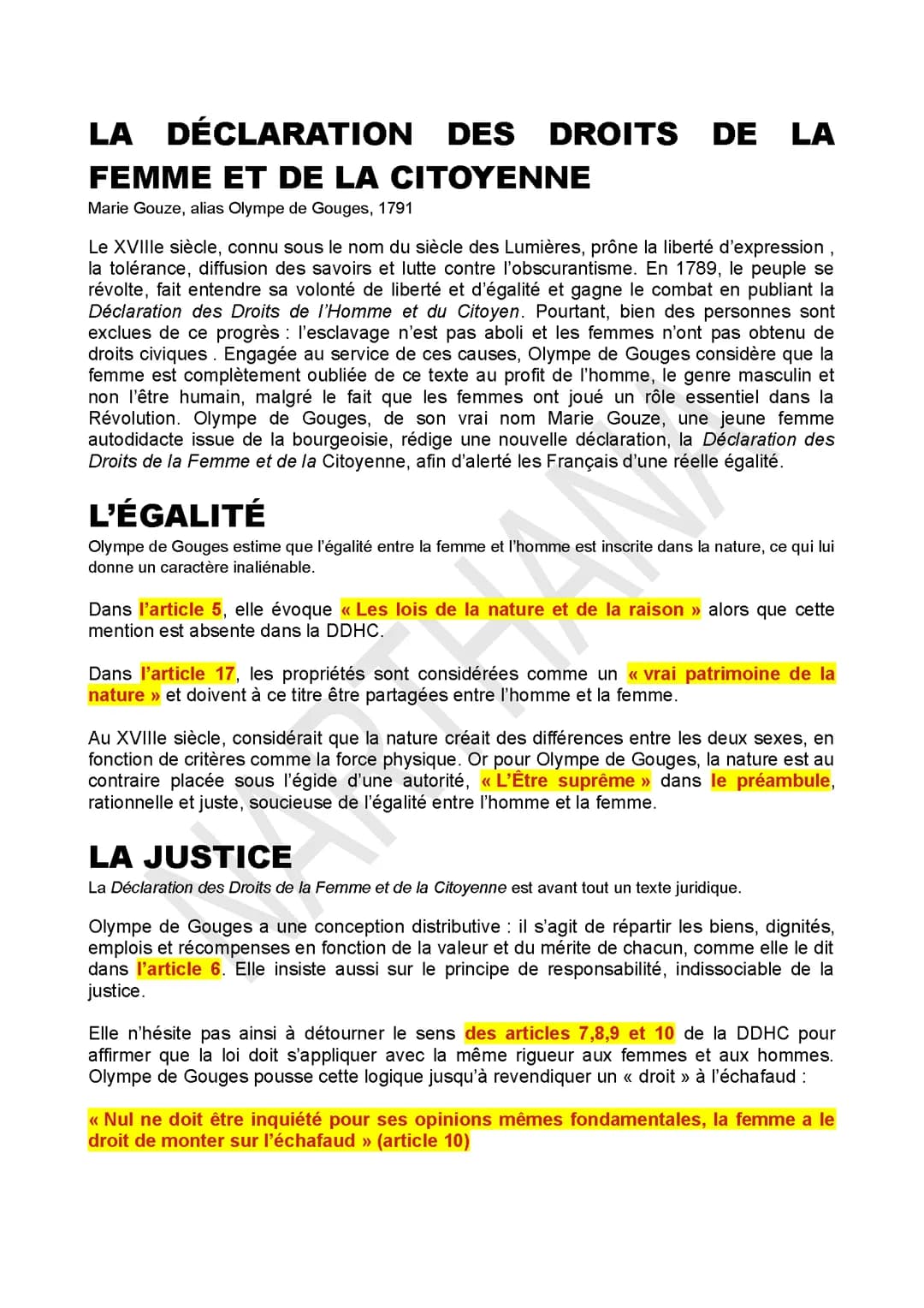 L'essentiel pour la dissertation sur la DDFC (Olympe de Gouges, 1791)