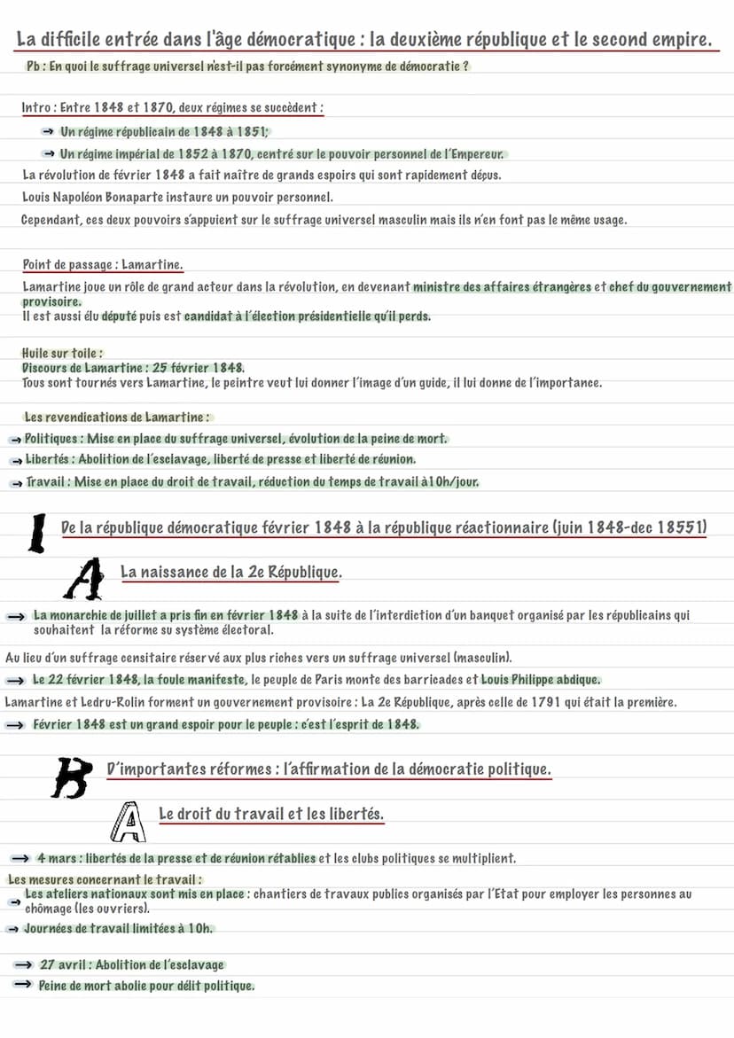 Sommaire
La difficile entrée dans l'âge démocratique : la deuxième république et le second empire.
Intro
Point de passage Lamartine
De la ré