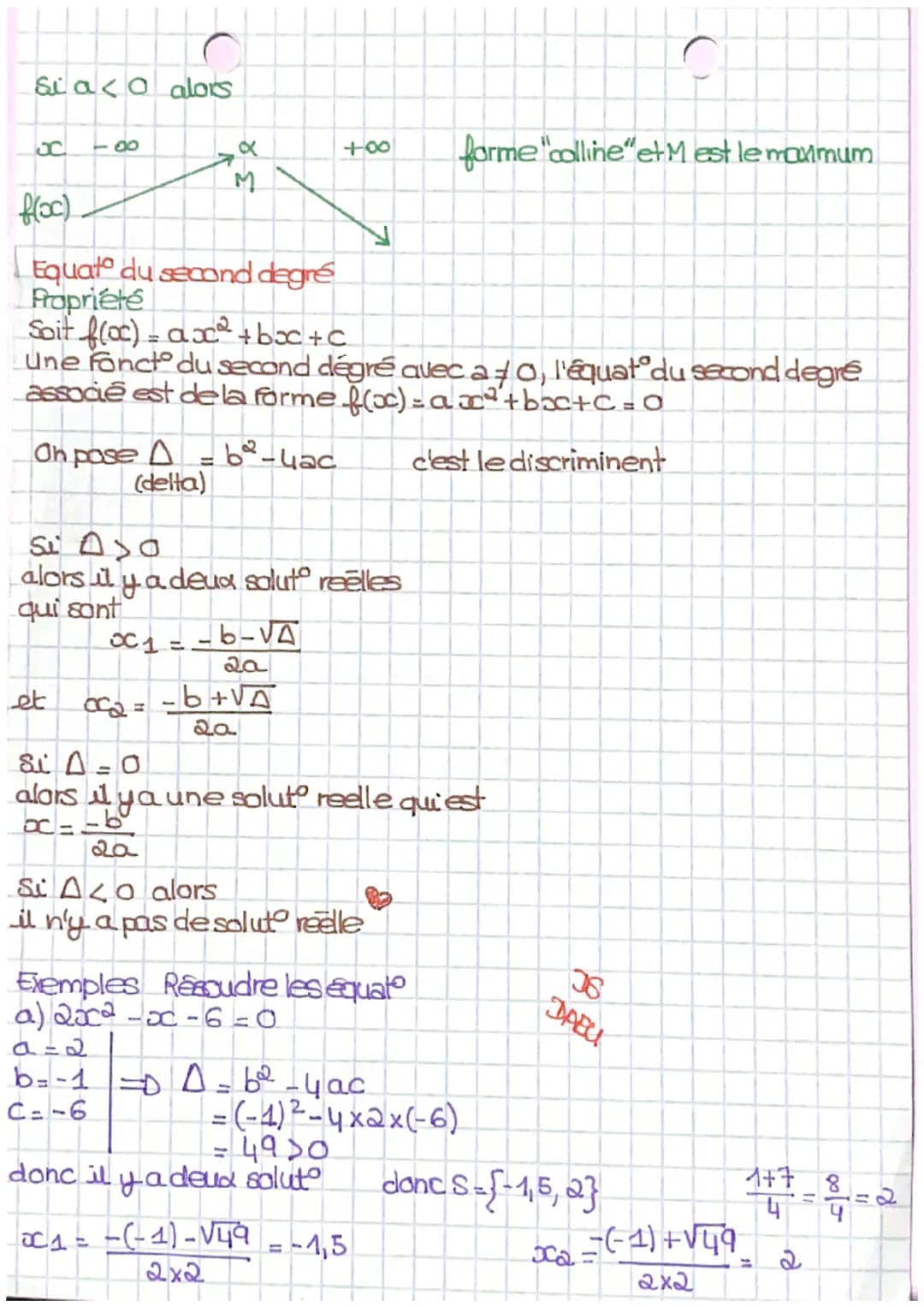 Definit
On appelle fond du second degré toute fonctif définie sur RR par :
f(x) = axc² +bac +c
ou a, b et c sont trois nombres reels avec a
