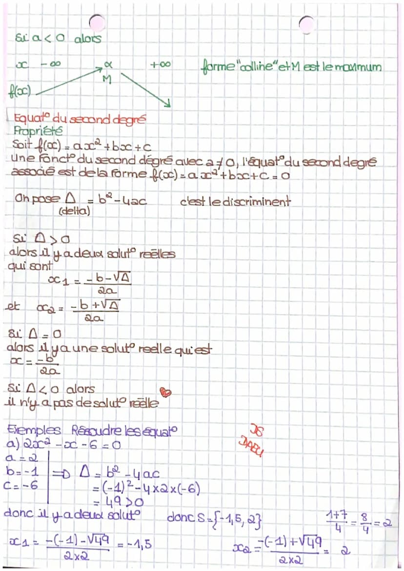 Definit
On appelle fond du second degré toute fonctif définie sur RR par :
f(x) = axc² +bac +c
ou a, b et c sont trois nombres reels avec a
