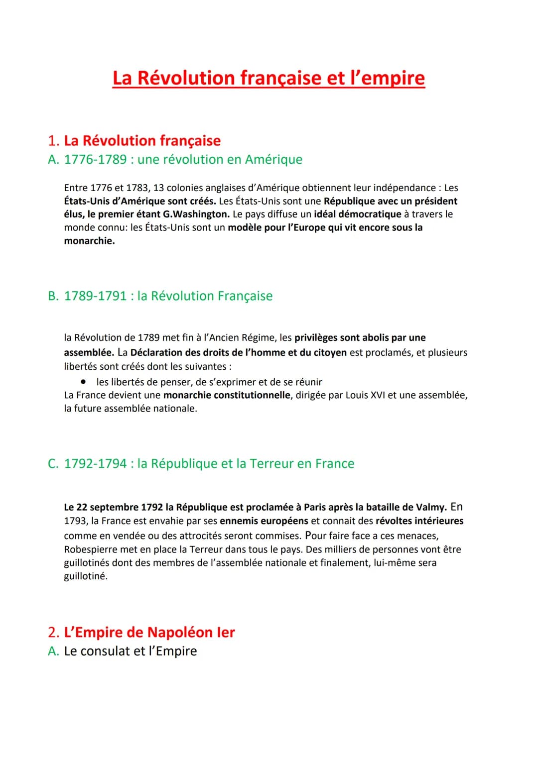 La Révolution française et l'empire
1. La Révolution française
A. 1776-1789: une révolution en Amérique
Entre 1776 et 1783, 13 colonies angl