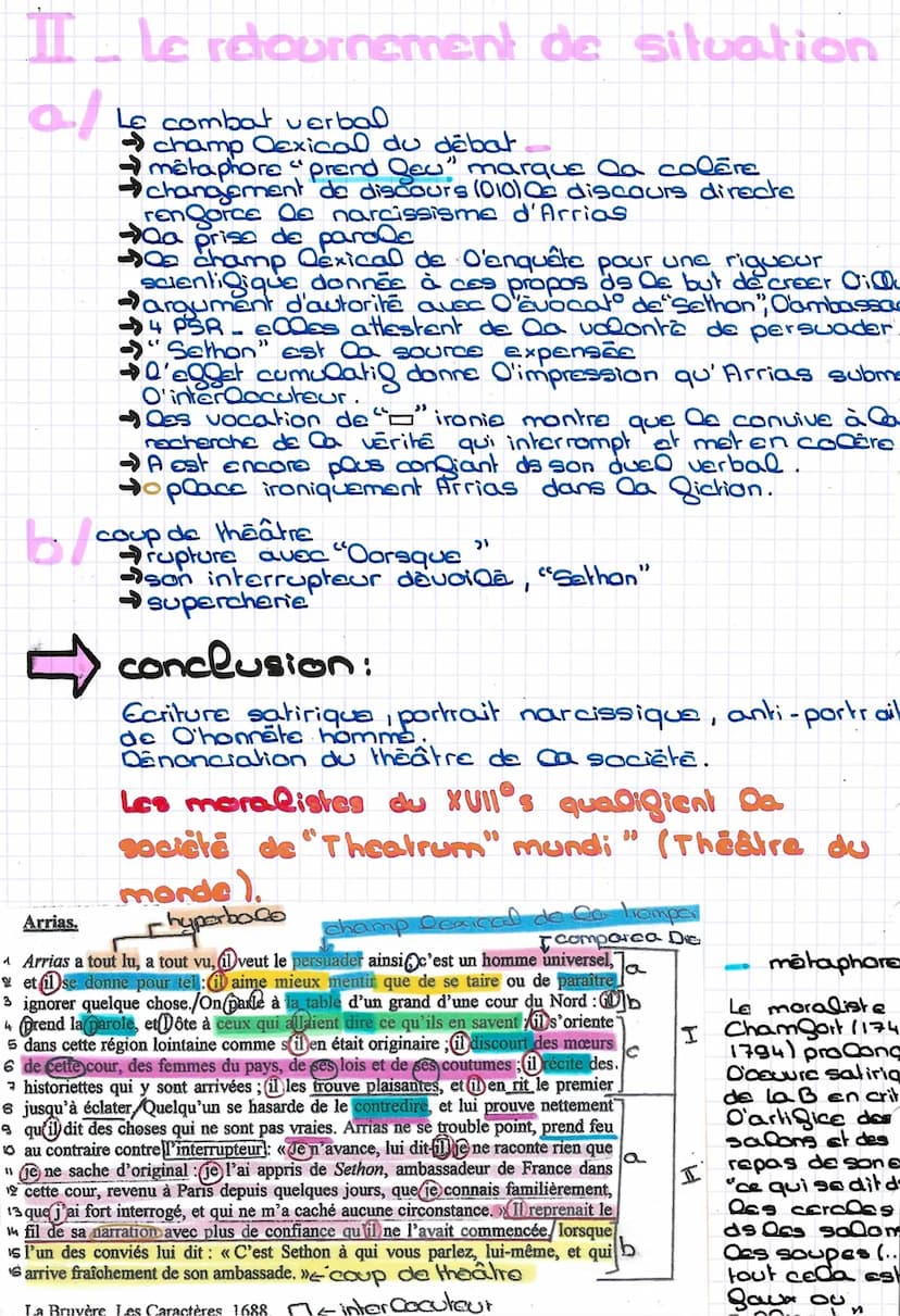 ETUDE LINEAIRE
intro :
La Bruyère est un moraliste du XVII's dont Occuure
s'inscrit de Oe classisisme.
↑
al
I_Arrias,contraire de l'homme ha