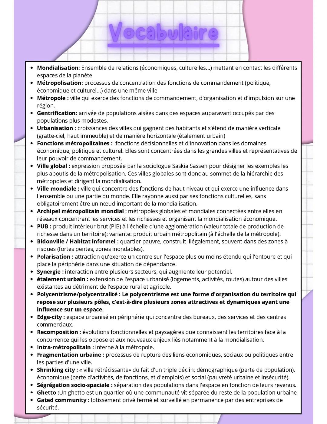 Métropolisation et recompositions urbaines des métropoles - VOCABULAIRE