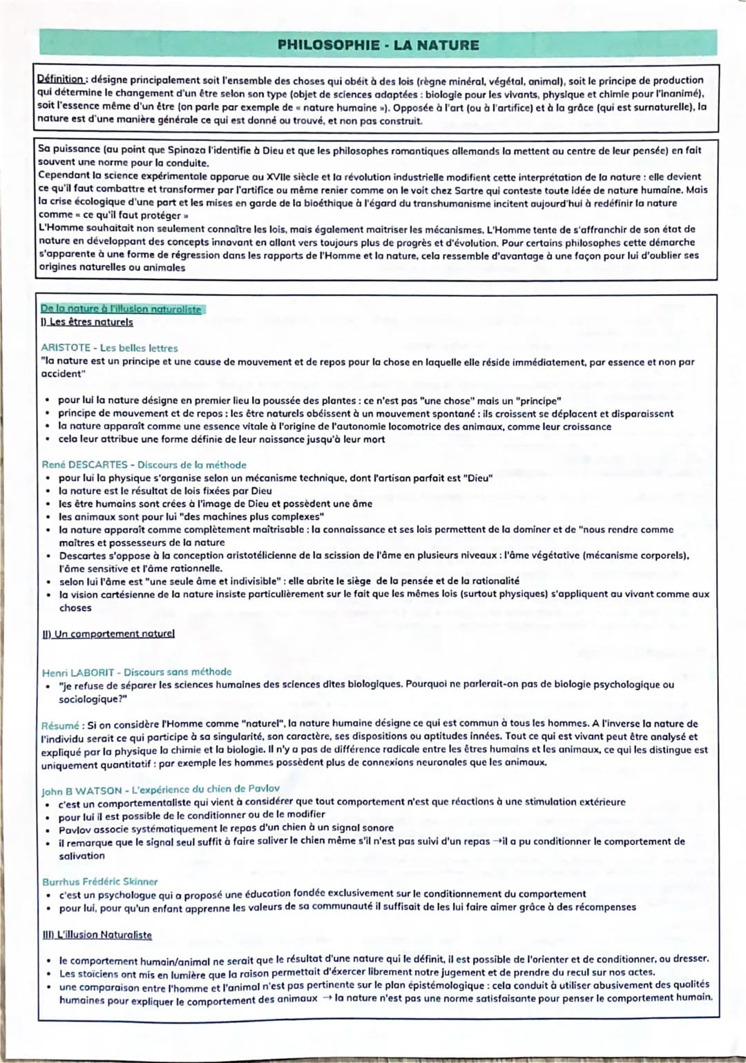 Définition: désigne principalement soit l'ensemble des choses qui obéit à des lois (règne minéral, végétal, animal), soit le principe de pro