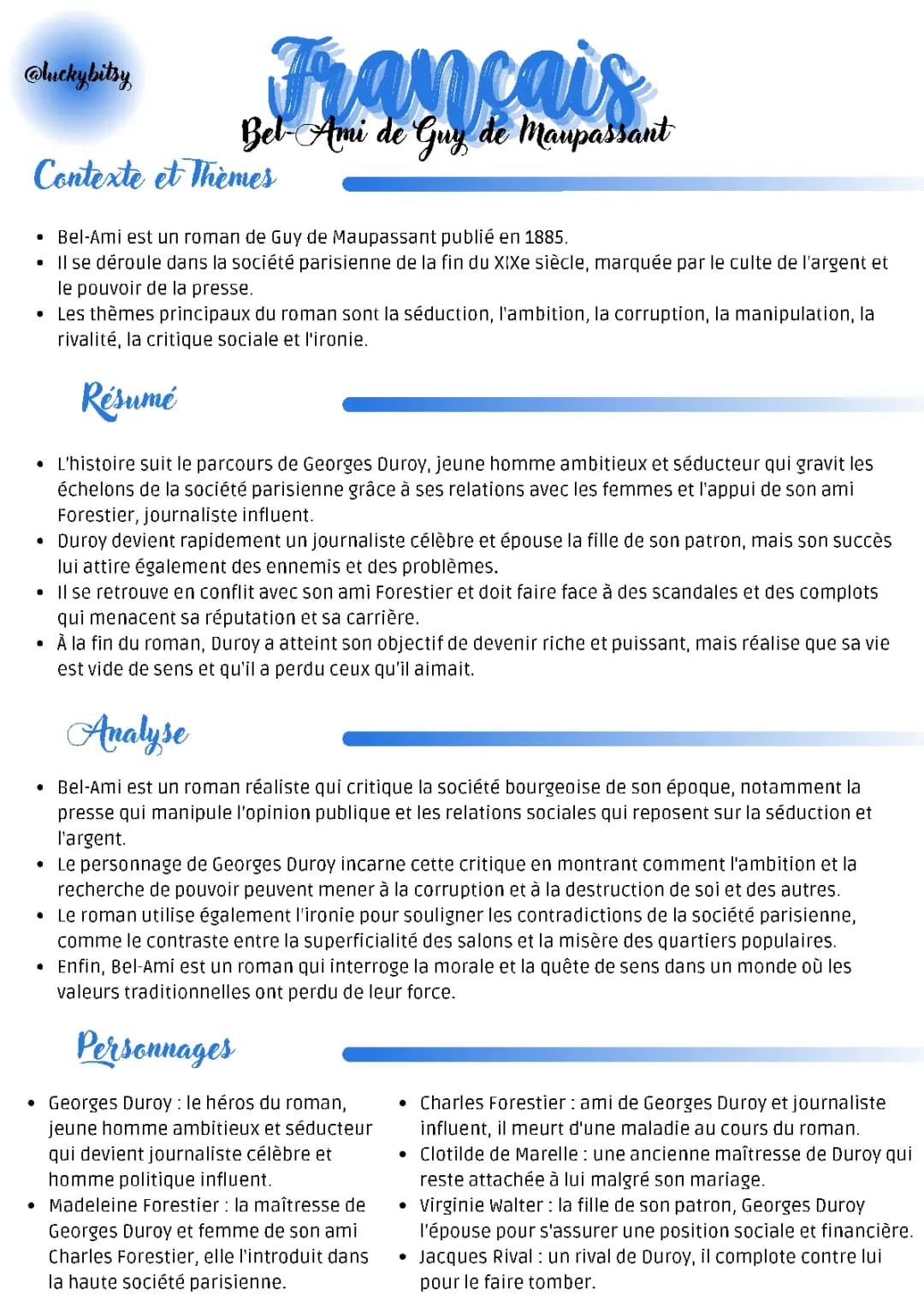 Bel-Ami de Maupassant: Résumés, Analyses et Questionnaires PDF