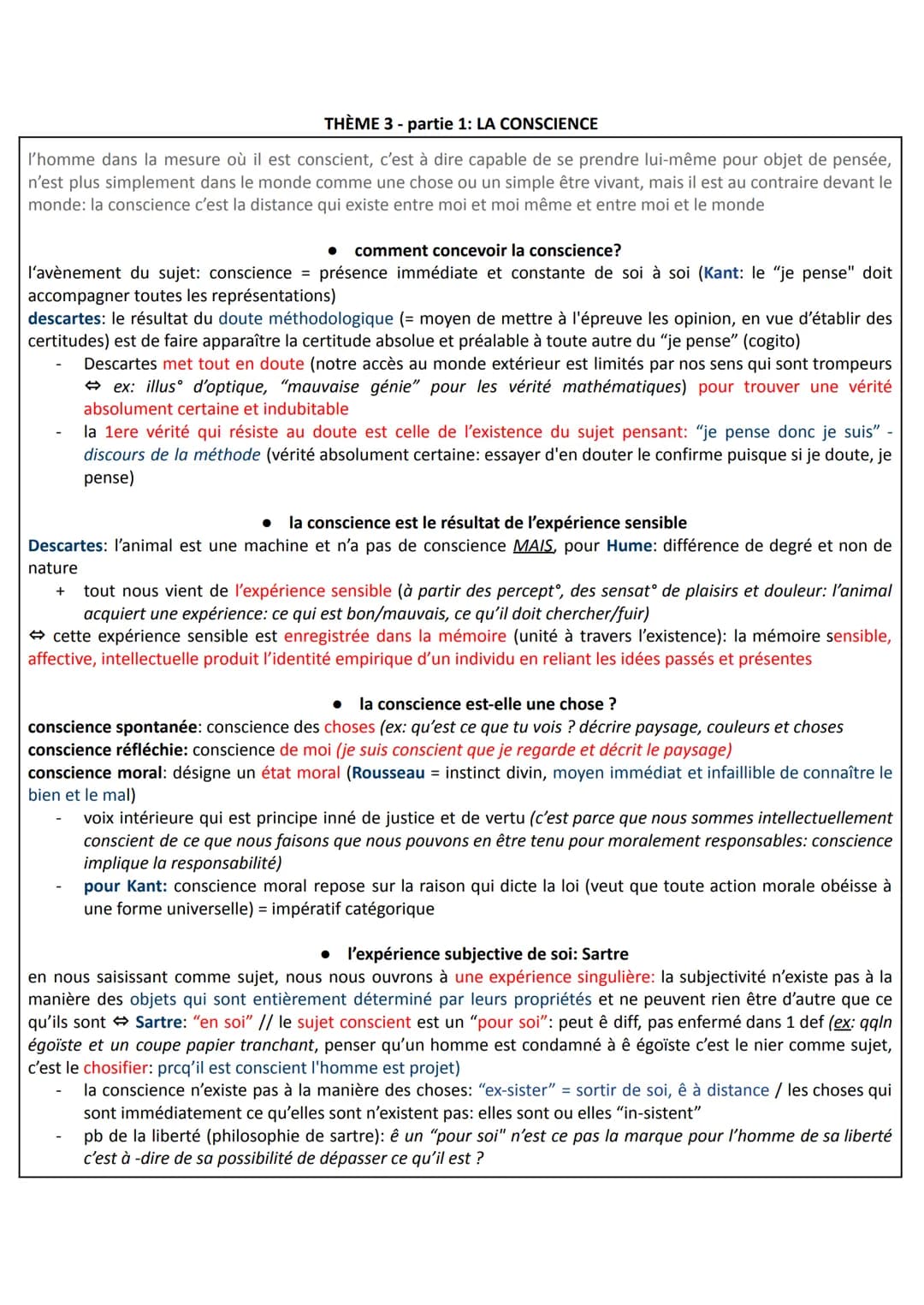THÈME 3 - partie 1: LA CONSCIENCE
l'homme dans la mesure où il est conscient, c'est à dire capable de se prendre lui-même pour objet de pens