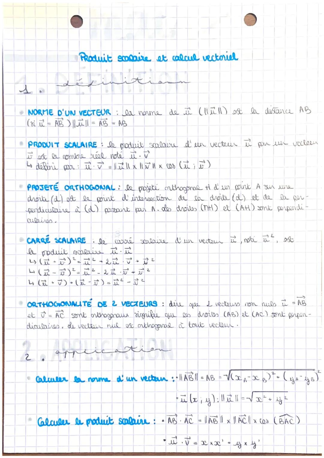 Produit scalaire et calcul vectoriel 