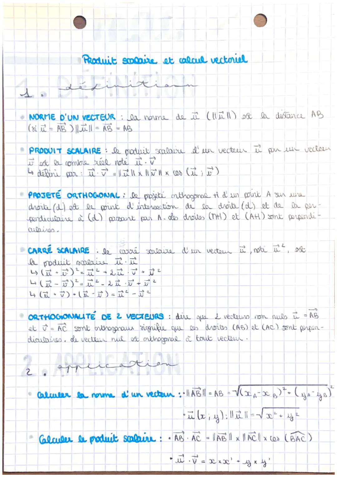 Produit scolaire et calcul vectoriel
• NORME D'UN VECTEUR : la norme de i (11 till) est la distance AB
(si u = AB ) || || = AB = AB
• PRODUI