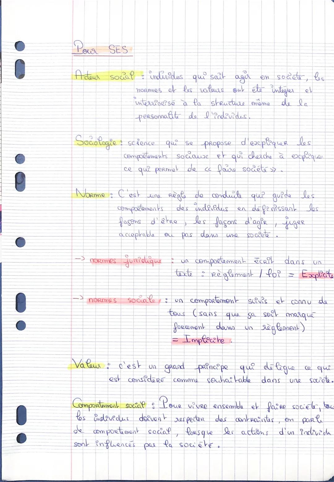 # Pour SES

Acteur social : individus qui sait ager
en société, les
normes et les valeurs ont été integrer et
interiorisé à la structure mêm