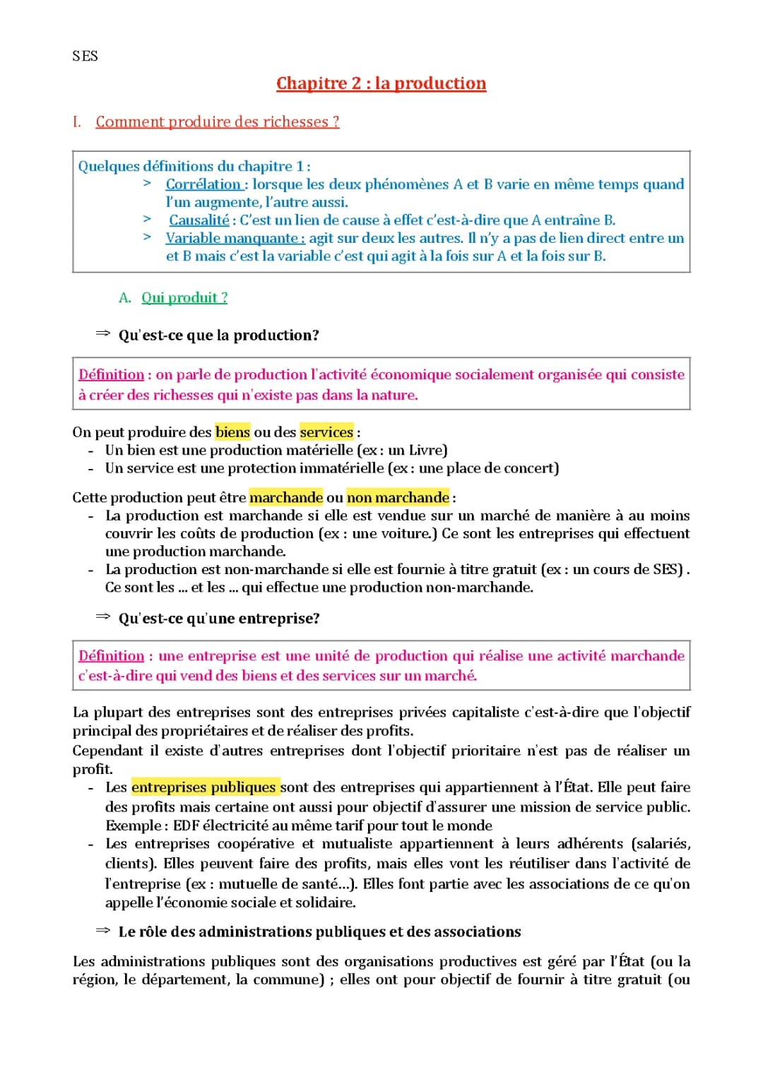 SES : la production 