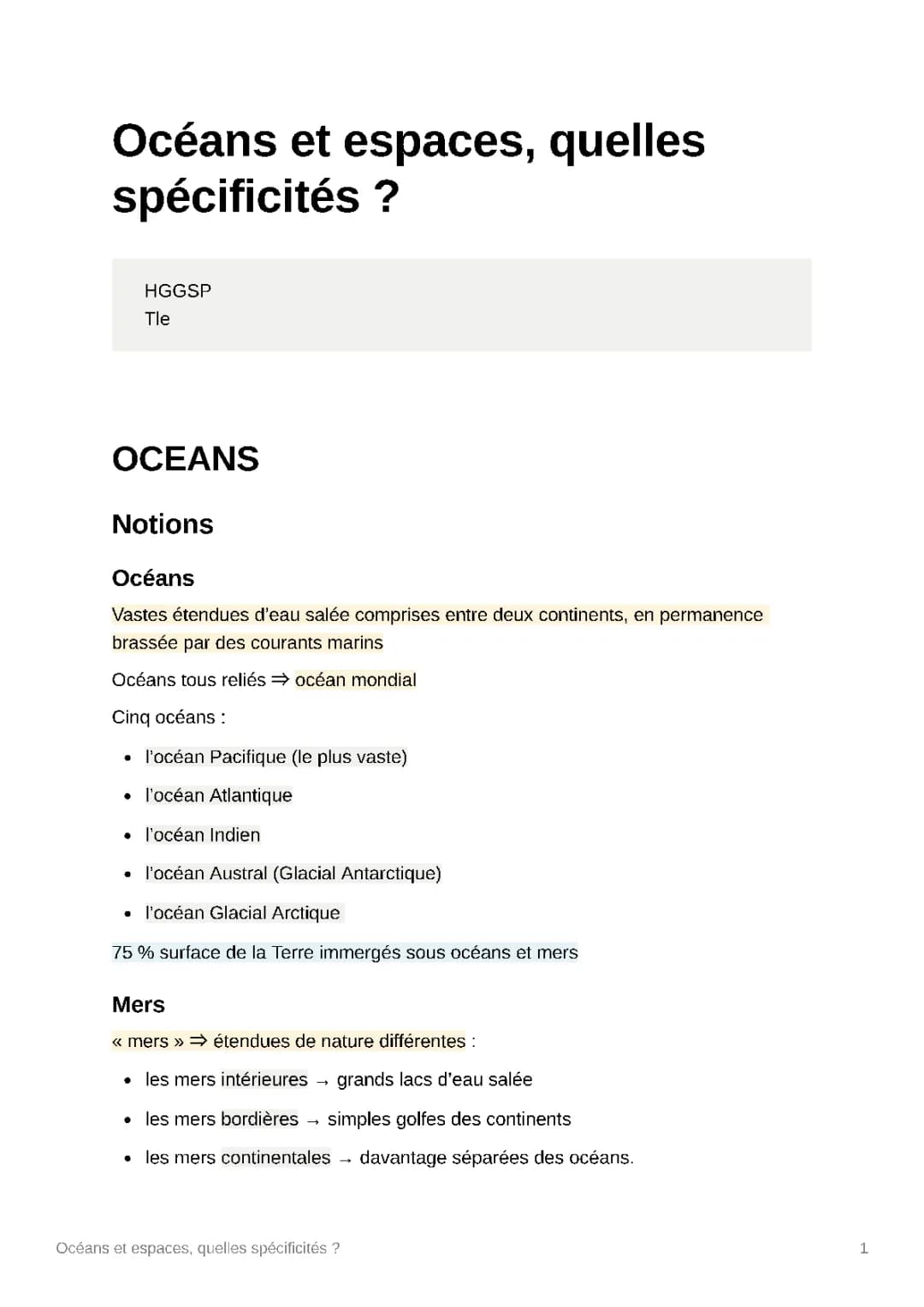  Océans et espaces, quelles spécificités ?