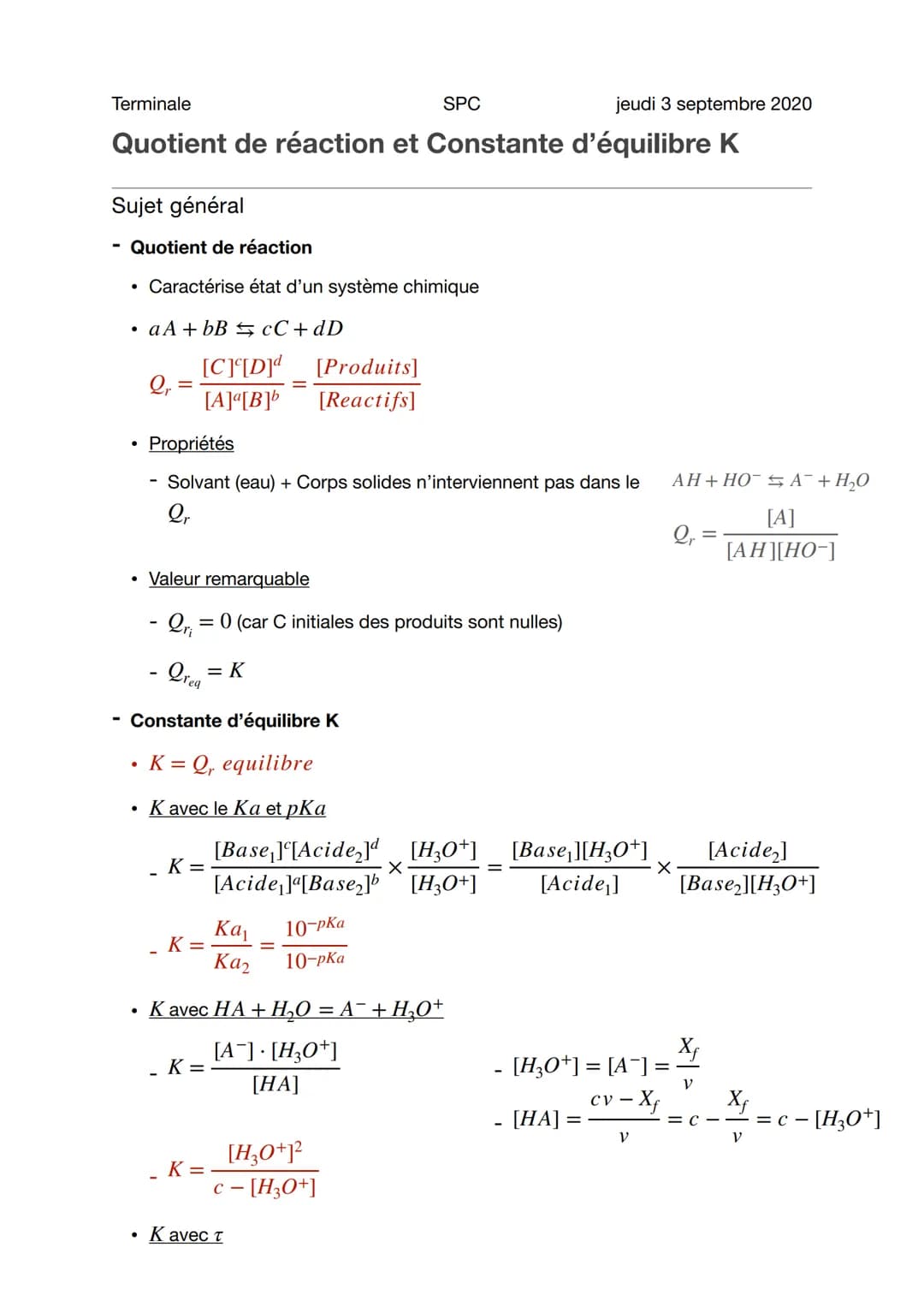 
<h2 id="quotientderaction">Quotient de Réaction</h2>
<p>Le quotient de réaction caractérise l'état d'un système chimique, il est représenté