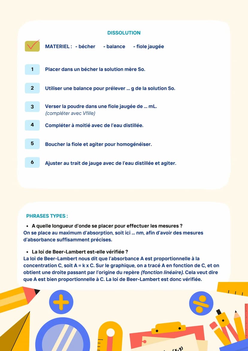 Physique-chimie
Protocoles de dilution et
dissolution types
DILUTION
MATERIEL: - bécher - fiole jaugée - pipette jaugée
1
Placer dans un béc