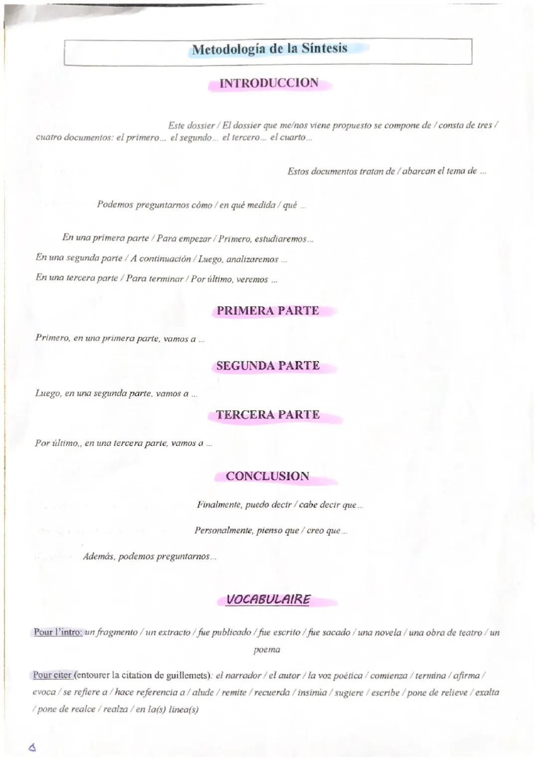 # Metodología de la Síntesis

INTRODUCCION

Este dossier/El dossier que me/nos viene propuesto se compone de/consta de tres/
cuatro document