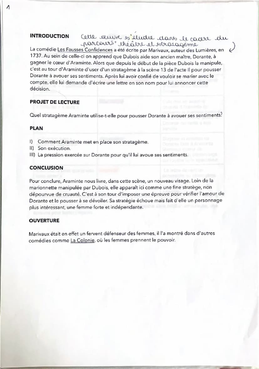 Λ
Séquence 2. Les Fausses Confidences de Marivaux.
Texte 2 Acte II, scène 13.
Extrait de «< ARAMINTE : je suis déterminée » à «< DORANTE. - 