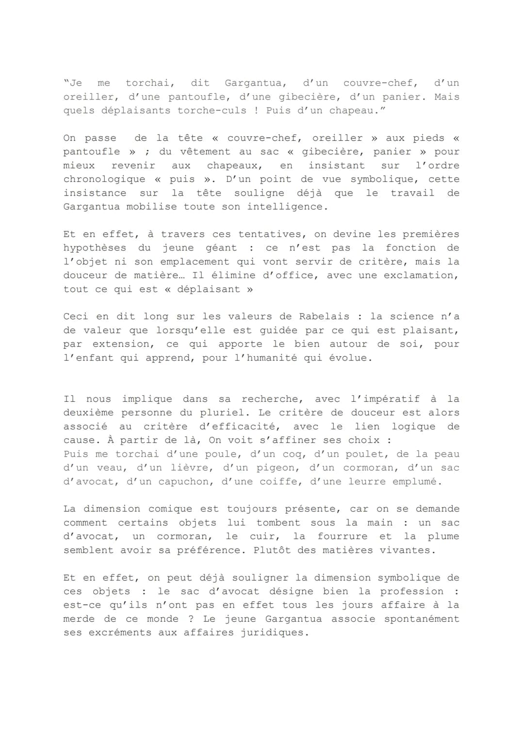 Français
Analyse littéraire : Gargantua, chap 13 (comment Grandgousier découvrit
l'intelligence prodigieuse de gargantua avec l'invention du