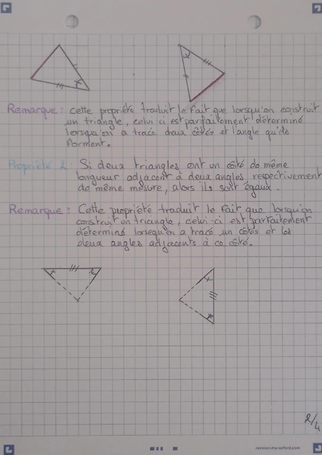 maths
triangles égaux.
L'essentiel du cours.
Definitions
Triangle again
On dit que deux triangles sont égaux
(isometriques ) si leurs 3 côte