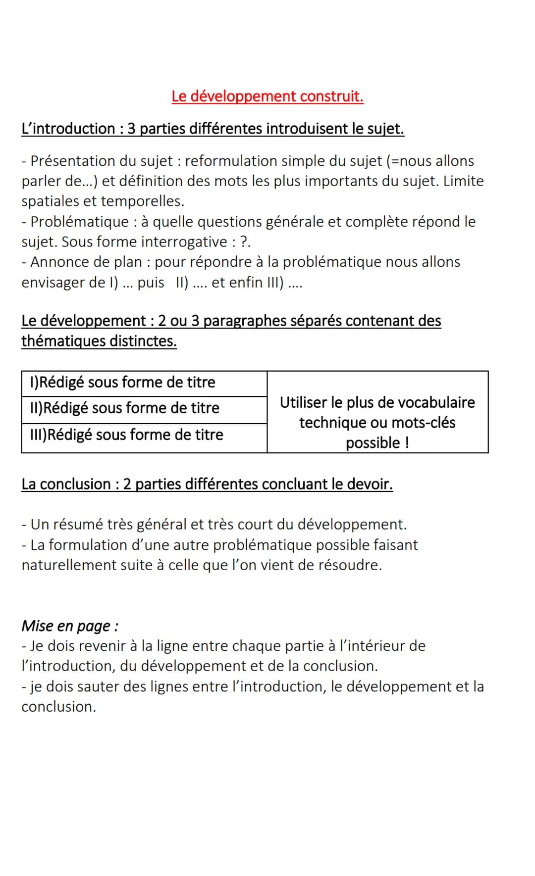 Le développement construit.
L'introduction
: 3 parties différentes introduisent le sujet.
- Présentation du sujet : reformulation simple du 