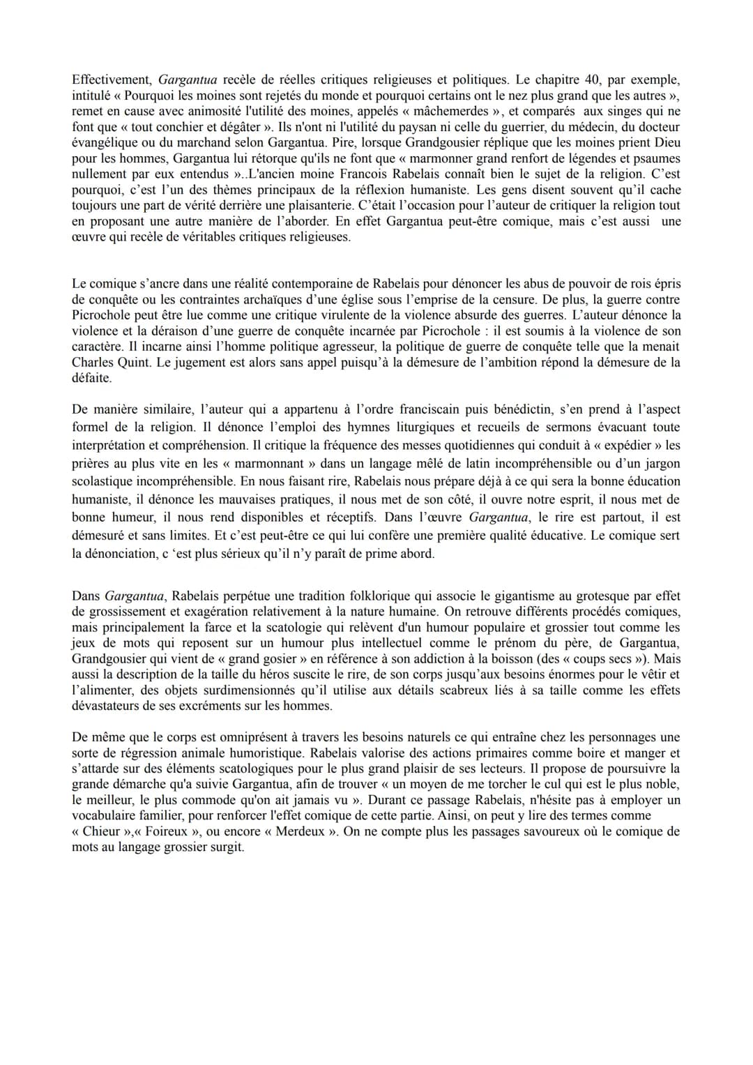 DISSERTATION GARGANTUA - RIRE ET SAVOIR
Introduction:
François Rabelais, humaniste, médecin et écrivain exprime son humour en écrivant l'ouv