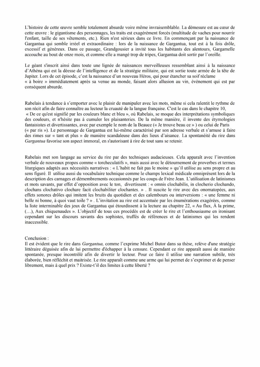 DISSERTATION GARGANTUA - RIRE ET SAVOIR
Introduction:
François Rabelais, humaniste, médecin et écrivain exprime son humour en écrivant l'ouv
