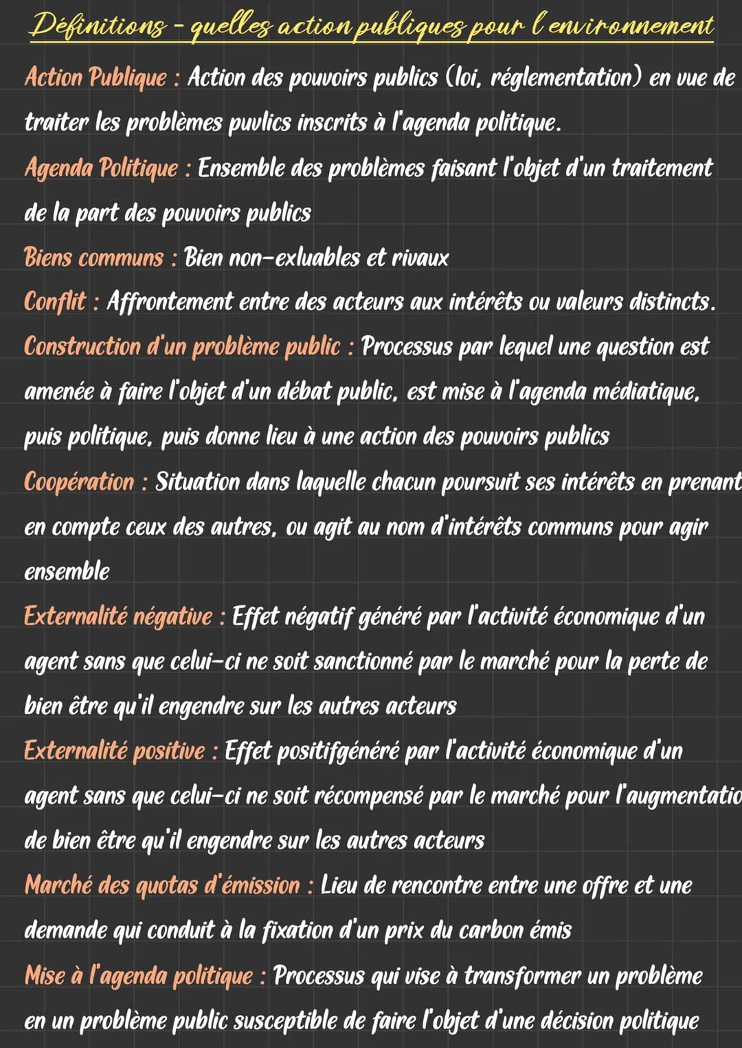 Définitions - quelles action publiques pour l'environnement
Action Publique : Action des pouvoirs publics (loi, réglementation) en vue de
tr