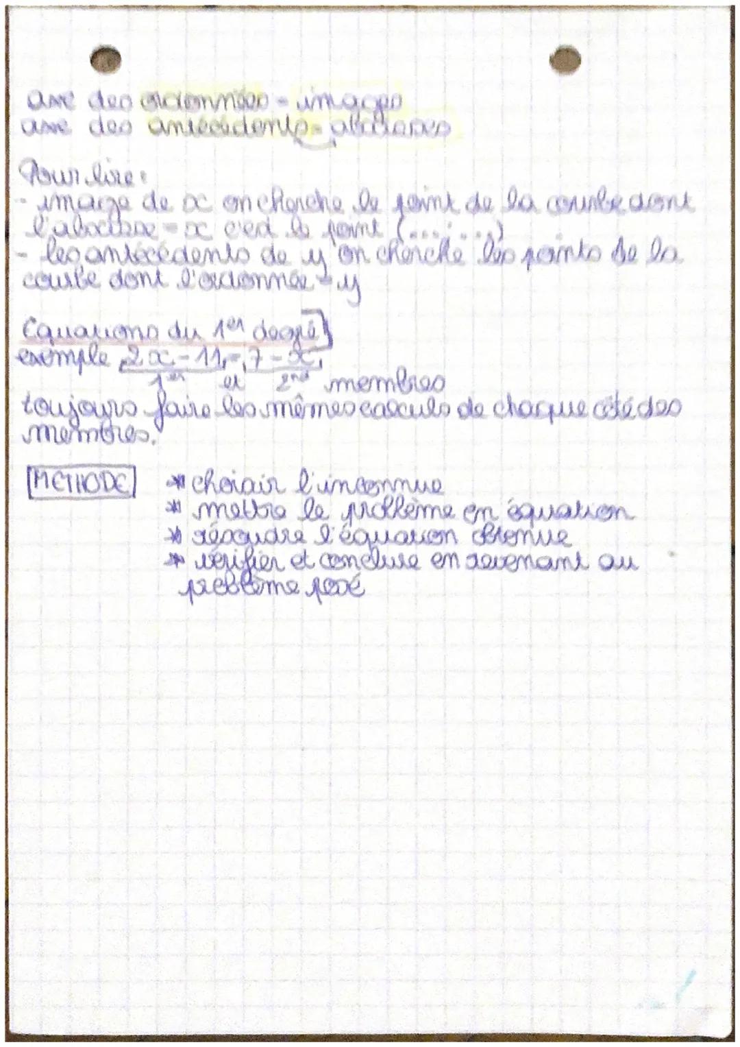 MATHS: NOTION DE FONCTION / EQUATION 1er degrés

I fonction = programme de calcul
 on peut faire varier le mombre ox varialle
 on mote fe de