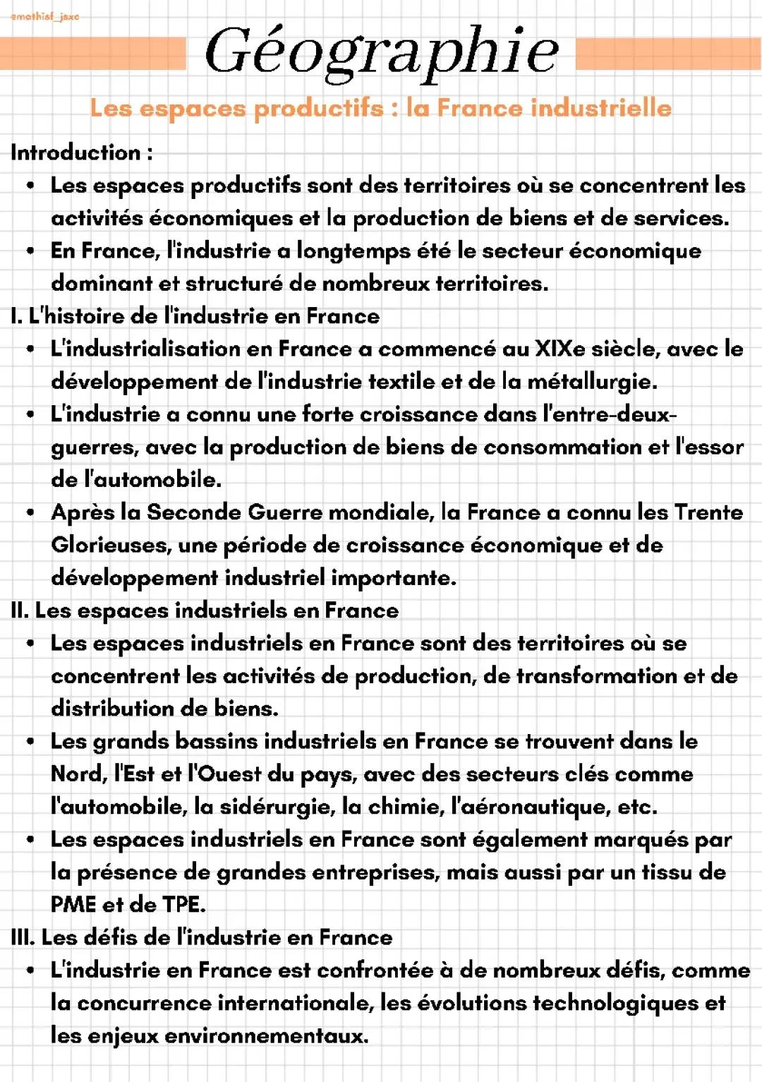 Les espaces productifs : la France industrielle