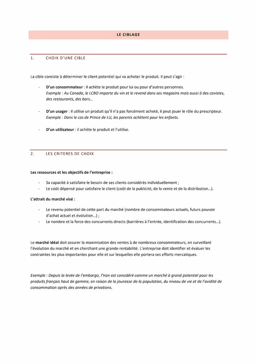 SYNTHESE - CHAPITRE 2: SEGMENTATION, CIBLAGE ET POSITIONNEMENT
Avant d'adapter son plan de marchéage, l'entreprise mène une démarche mercati