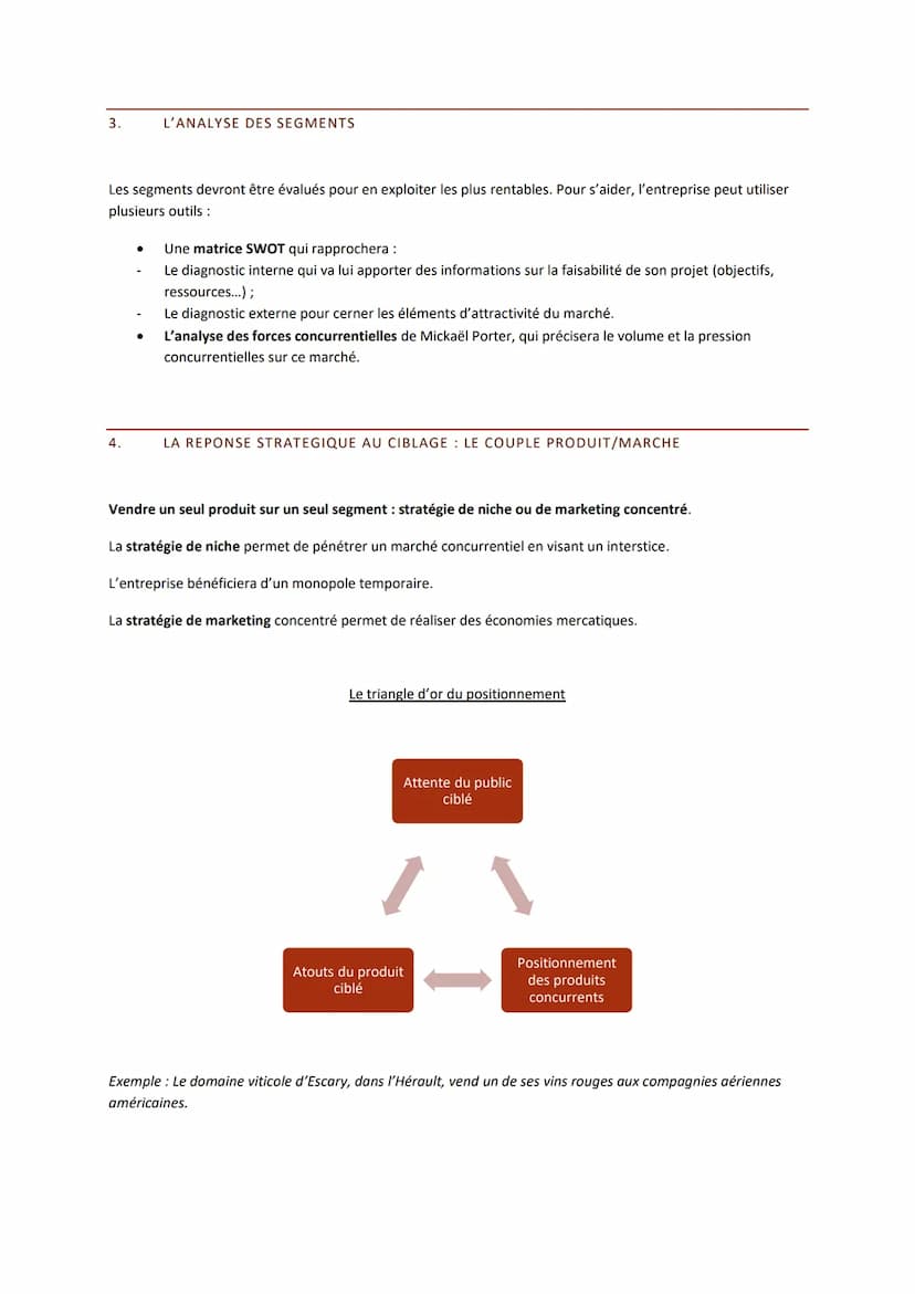 SYNTHESE - CHAPITRE 2: SEGMENTATION, CIBLAGE ET POSITIONNEMENT
Avant d'adapter son plan de marchéage, l'entreprise mène une démarche mercati