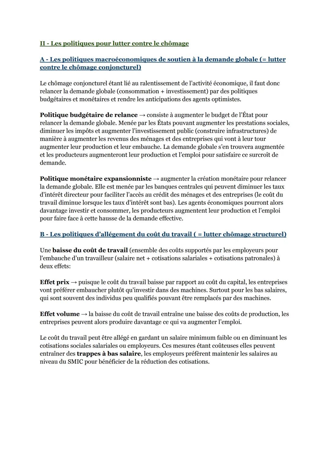 Chapitre 7: Comment lutter contre le chômage?
Chômage → situation d'un individu en âge de travailler, sans emploi, disponible pour
travaille