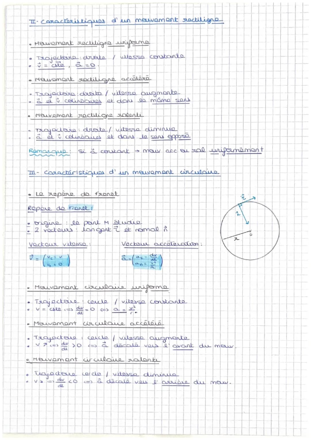 PHYSIQUE
1
Description d'un mouvement
I - Las differents vecteurs.
RAPPEL DERIVEE: este o / ctext - cate / cate x t² -
• Le vecteur position