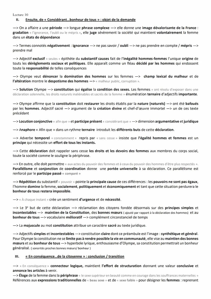 Lecture 10
Intro :
→➜ Tout sur Olympe de Gouges
-> Olympe de Gouges est une auteur du XVIIIe siècle -> née dans un milieu bourgeois -> contr