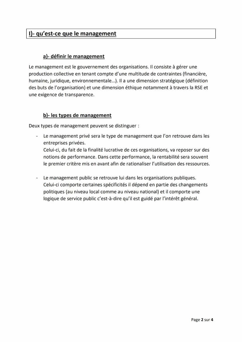 Chapitre 3) - Qu'est-ce que le management des organisations ?
Objectifs du chapitre :
Définir le management
Distinguer le management privé d