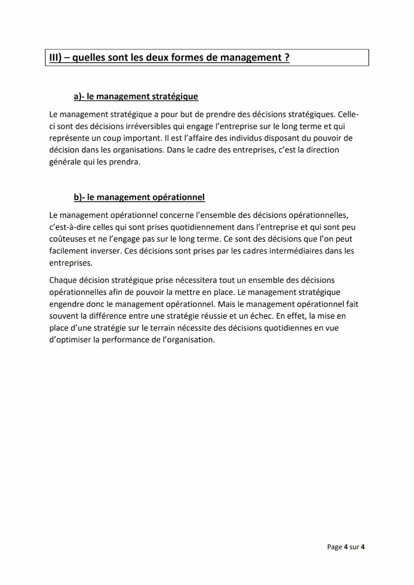 Chapitre 3) - Qu'est-ce que le management des organisations ?
Objectifs du chapitre :
Définir le management
Distinguer le management privé d