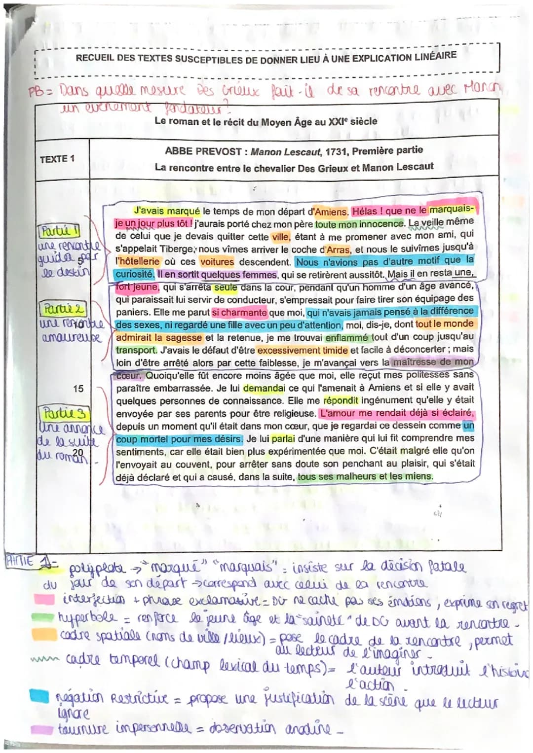 RECUEIL DES TEXTES SUSCEPTIBLES DE DONNER LIEU À UNE EXPLICATION LINÉAIRE
PB = Dans quelle mesure Des crieux fait-il de sa rencontre avec Ma