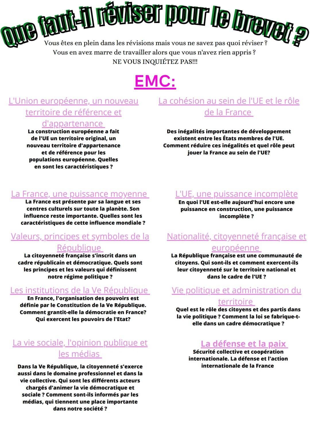 Que faut-il réviser pour le brevet?
Vous êtes en plein dans les révisions mais vous ne savez pas quoi réviser ?
Vous en avez marre de travai