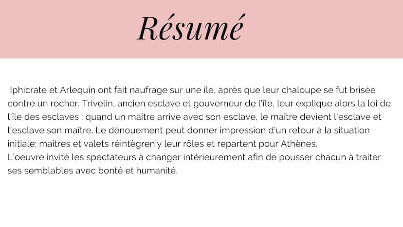 L'île des esclaves
Marivaux
RAJALATHAN ABISHIGA 1F
TEXTE INTÉGRAL
et DOSSIER
CLASSICOLYCÉE
L'Île
des esclaves
Marivaux
EUVRE
Nouveau
BAC
PRO