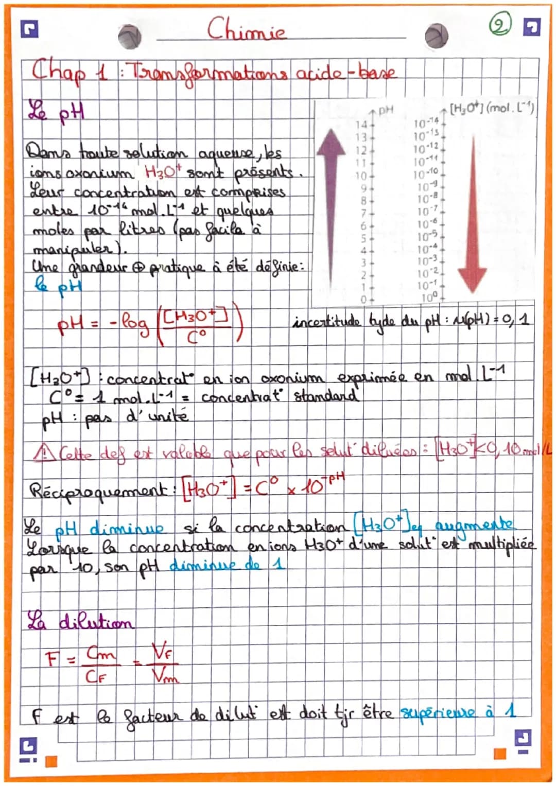 Chimie
Chap 1 : Transformations acide-base
Définitions:
• The reaction acide - base est um transfert d'un
proton H+ de l'acide d'im
couple à