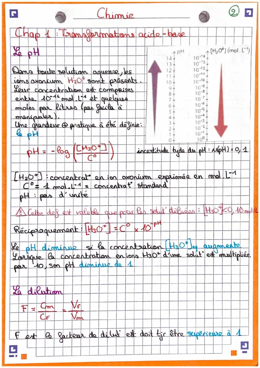 Chimie
Chap 1 : Transformations acide-base
Définitions:
• The reaction acide - base est um transfert d'un
proton H+ de l'acide d'im
couple à