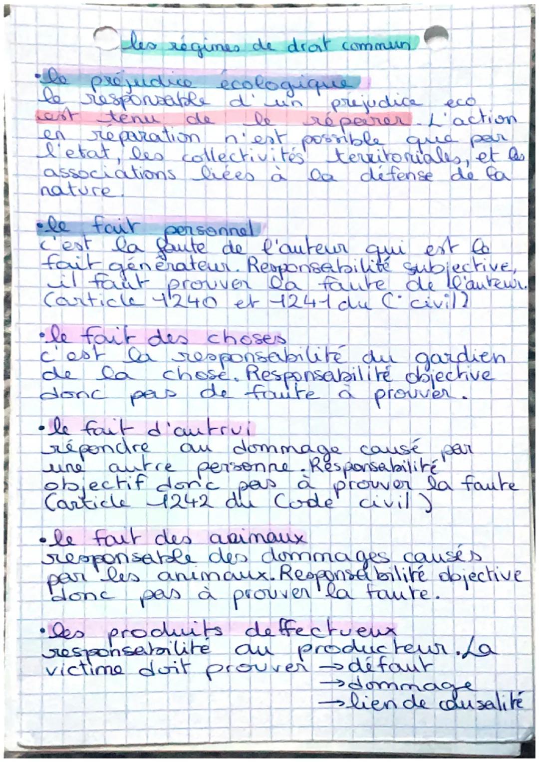 Cles régimes de drat commun

•le préjudice écologique.
le responsable d'un prejudice eco
est tenu de le réparer. L'action
en réparation n'es