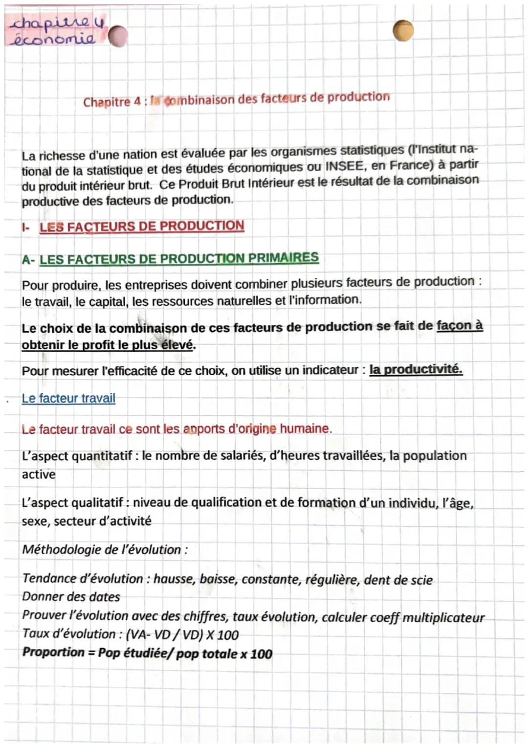 économie-chapitre 4: la combinaison des facteurs de production 