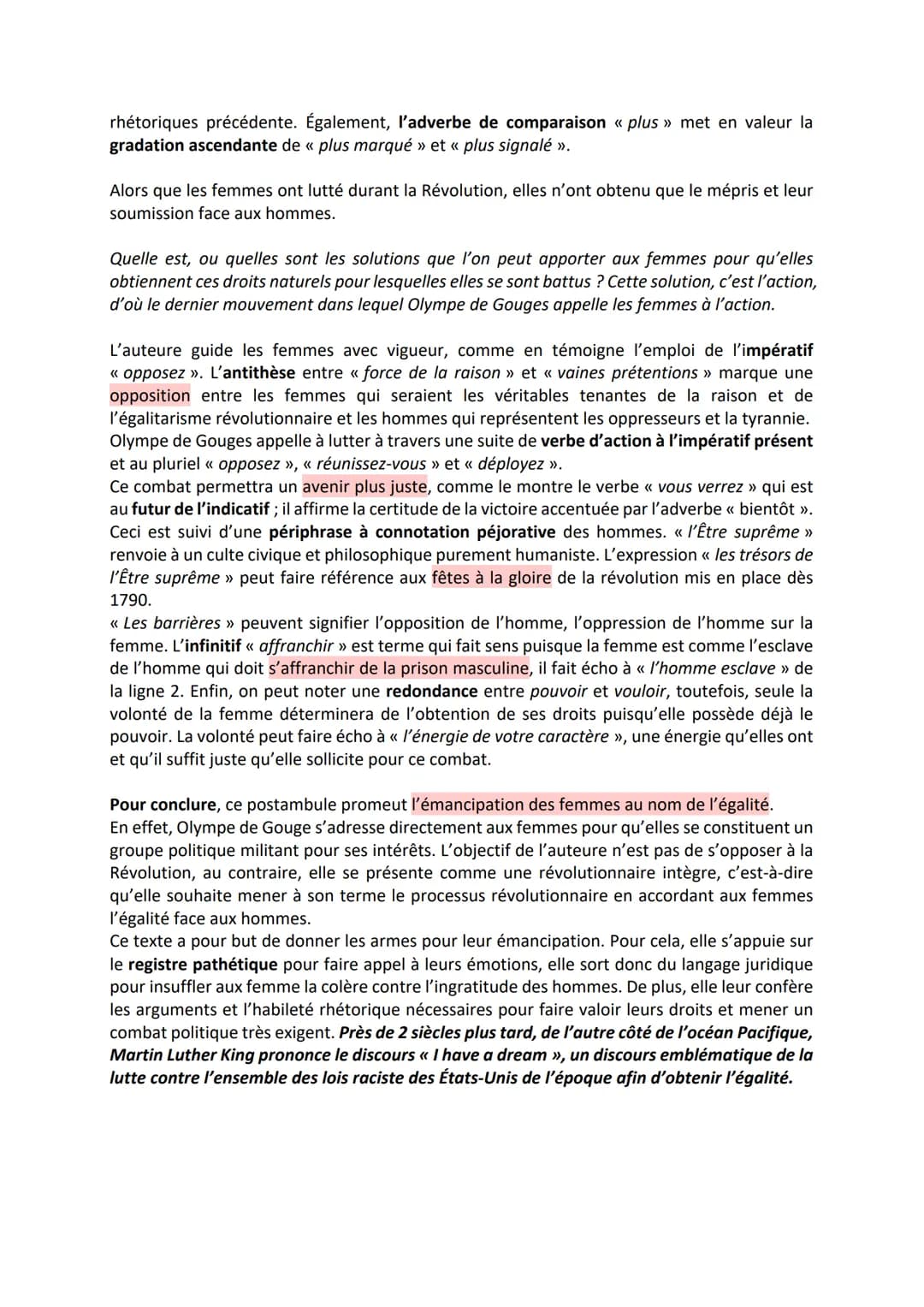 Étude linéaire
La Déclaration des droits de la femme et de la citoyenne
Postambule
Olympe de Gouges est une femme de lettres française qui s