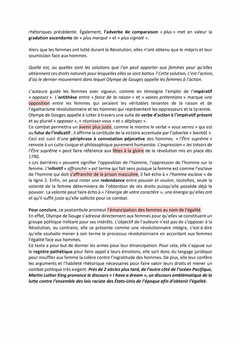 Étude linéaire
La Déclaration des droits de la femme et de la citoyenne
Postambule
Olympe de Gouges est une femme de lettres française qui s